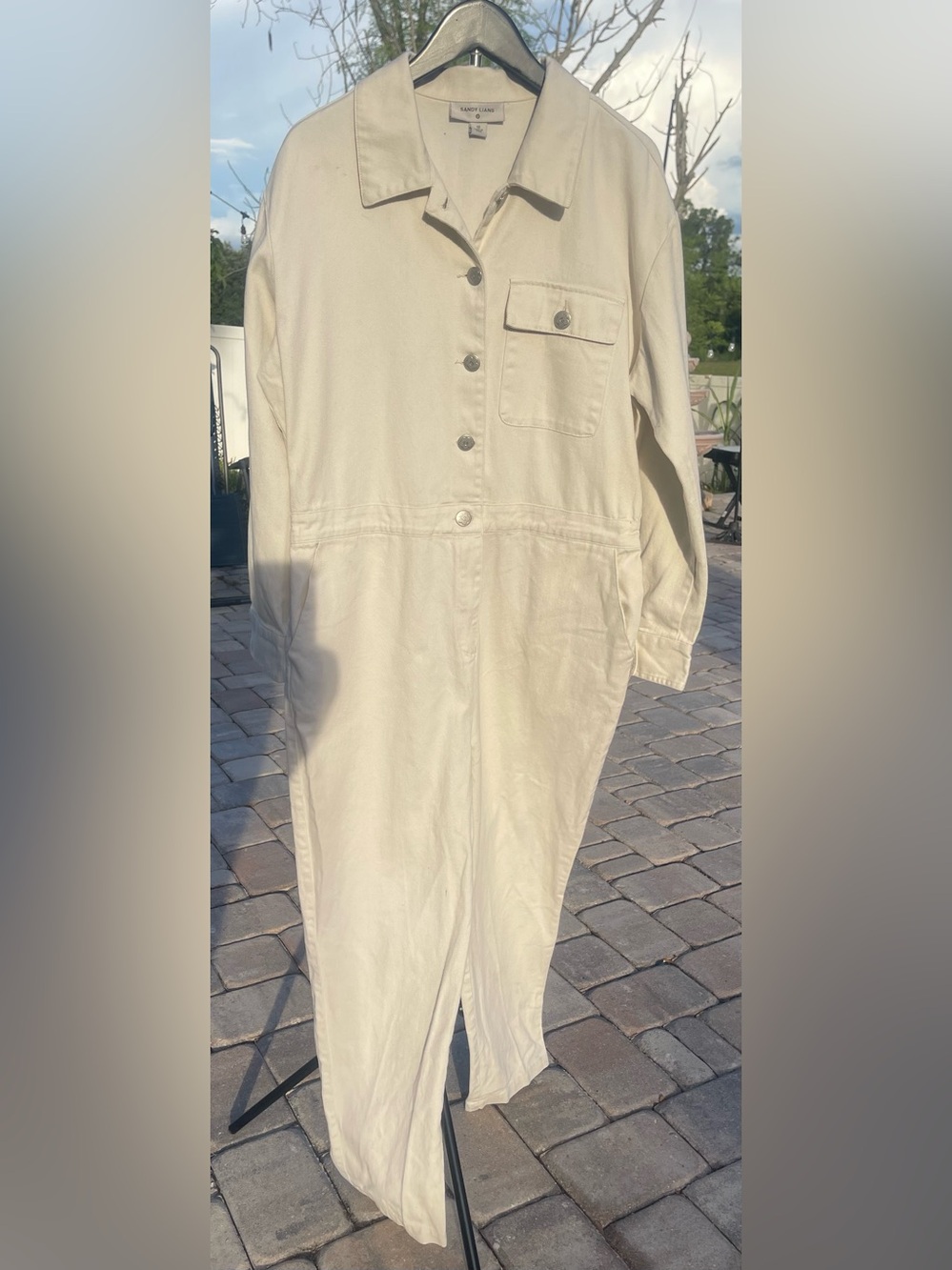Sandy Liang Cream Utility jumpsuit with Chest Pocket